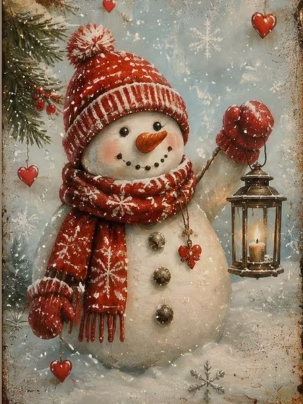 Festive Red Snowman Holiday Wall Art 8x10 Print
